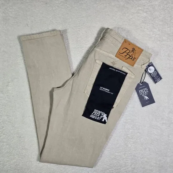 PRPS Jeans Le Sabre Slim Straight Fit Mens Size 34x33 Japanese Denim Beige - Picture 1 of 11